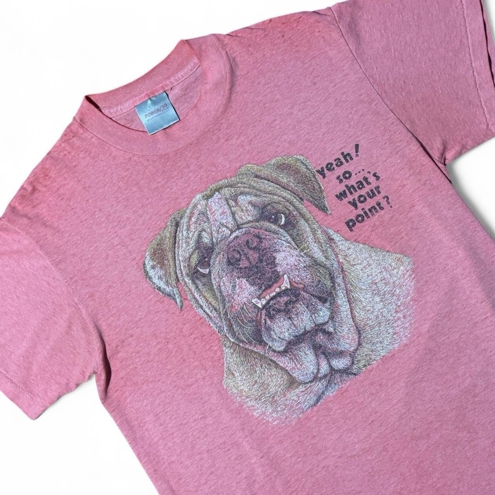 Vintage 90s Bulldog Puppy Dog Animal Funny Joke Humour Graphic Graphic T-shirt - Picture 2 of 7